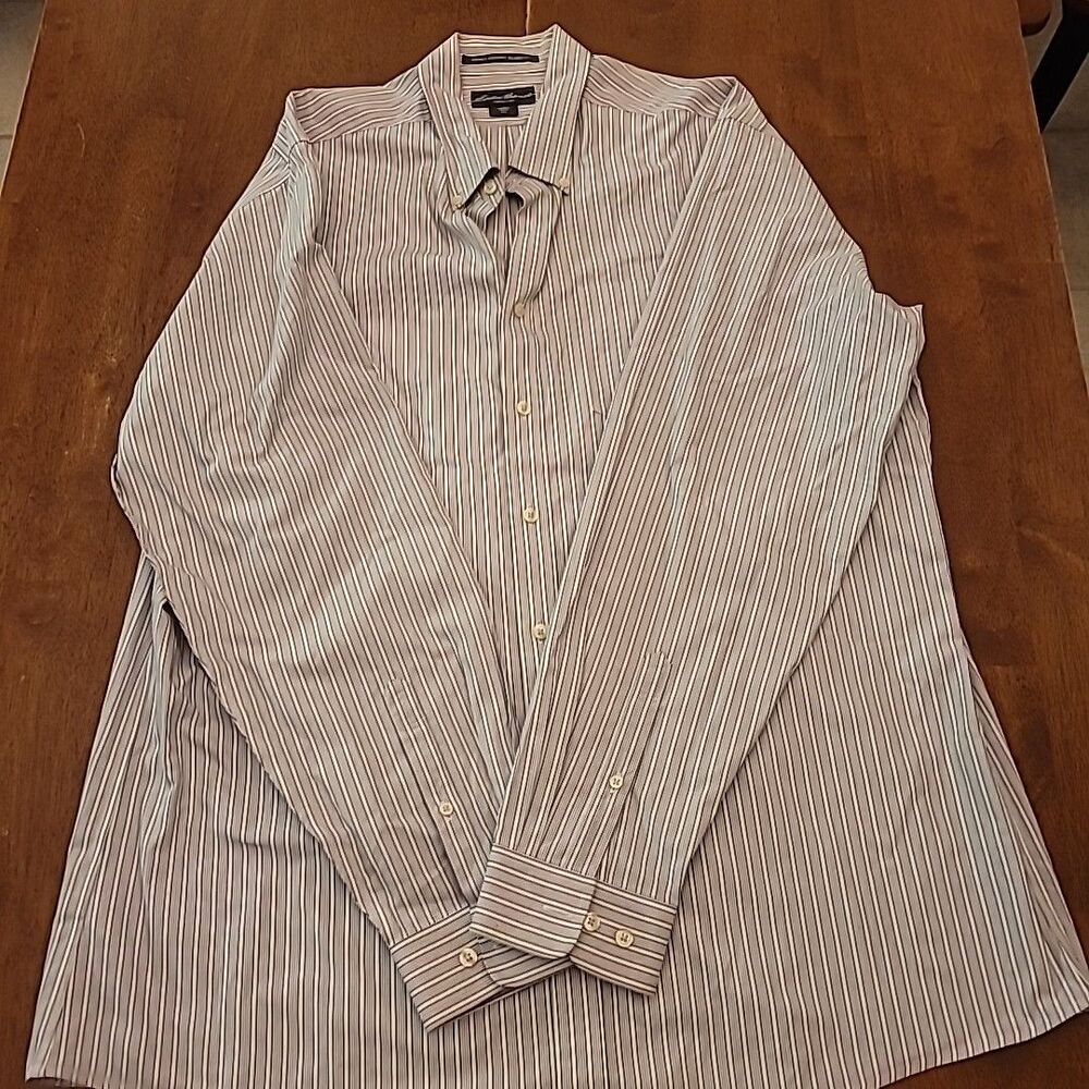 Eddie Bauer Relaxed Fit Wrinkle Resistant Striped Button Down Shirt Mens Tall XL